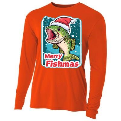 Merry Fishmas Funny Christmas Fish Holiday Fishing Santa Hat Gift Cooling Performance Long Sleeve Crew