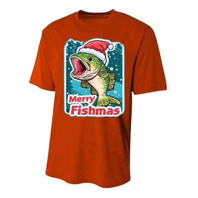 Merry Fishmas Funny Christmas Fish Holiday Fishing Santa Hat Gift Performance Sprint T-Shirt