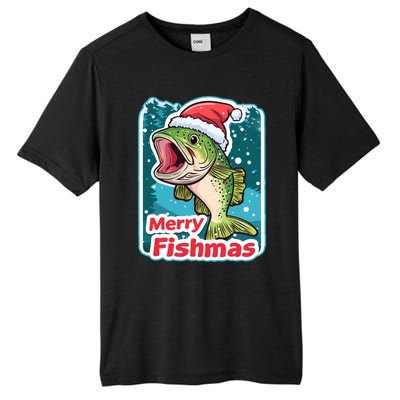 Merry Fishmas Funny Christmas Fish Holiday Fishing Santa Hat Gift Tall Fusion ChromaSoft Performance T-Shirt