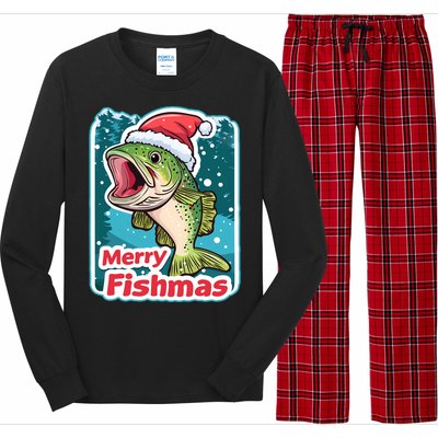 Merry Fishmas Funny Christmas Fish Holiday Fishing Santa Hat Gift Long Sleeve Pajama Set