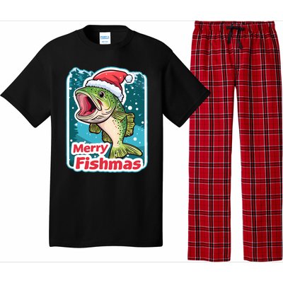 Merry Fishmas Funny Christmas Fish Holiday Fishing Santa Hat Gift Pajama Set