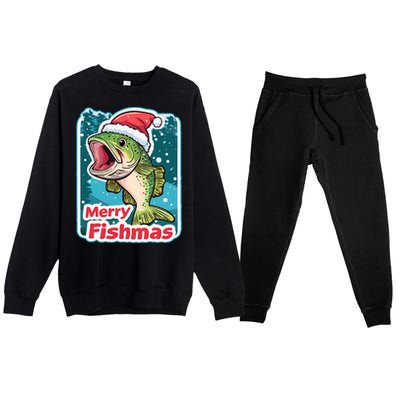 Merry Fishmas Funny Christmas Fish Holiday Fishing Santa Hat Gift Premium Crewneck Sweatsuit Set