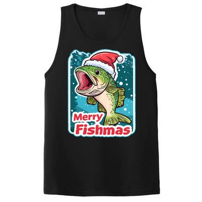 Merry Fishmas Funny Christmas Fish Holiday Fishing Santa Hat Gift PosiCharge Competitor Tank