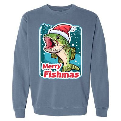 Merry Fishmas Funny Christmas Fish Holiday Fishing Santa Hat Gift Garment-Dyed Sweatshirt