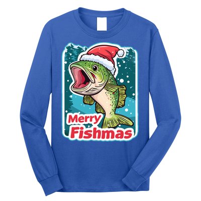 Merry Fishmas Funny Christmas Fish Holiday Fishing Santa Hat Gift Long Sleeve Shirt