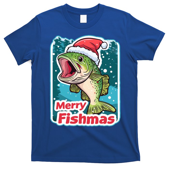 Merry Fishmas Funny Christmas Fish Holiday Fishing Santa Hat Gift T-Shirt