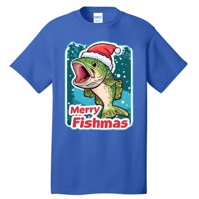 Merry Fishmas Funny Christmas Fish Holiday Fishing Santa Hat Gift Tall T-Shirt