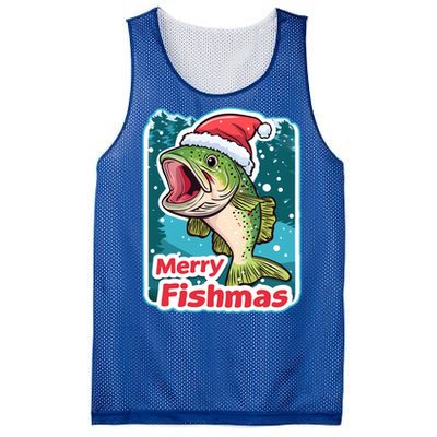 Merry Fishmas Funny Christmas Fish Holiday Fishing Santa Hat Gift Mesh Reversible Basketball Jersey Tank