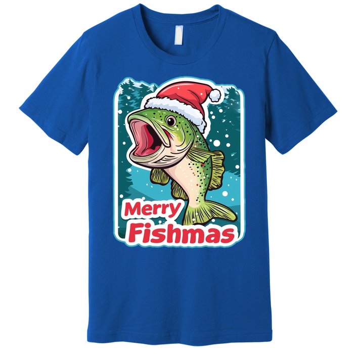 Merry Fishmas Funny Christmas Fish Holiday Fishing Santa Hat Gift Premium T-Shirt