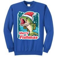 Merry Fishmas Funny Christmas Fish Holiday Fishing Santa Hat Gift Tall Sweatshirt