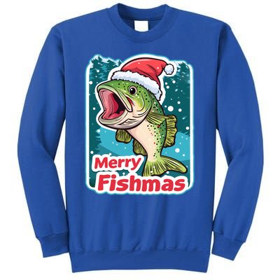 Merry Fishmas Funny Christmas Fish Holiday Fishing Santa Hat Gift Tall Sweatshirt