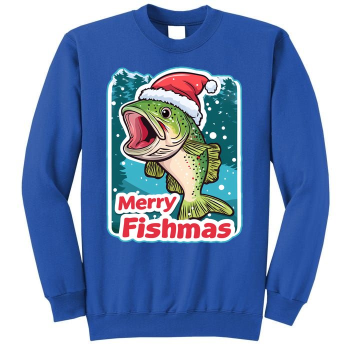 Merry Fishmas Funny Christmas Fish Holiday Fishing Santa Hat Gift Tall Sweatshirt