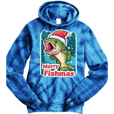 Merry Fishmas Funny Christmas Fish Holiday Fishing Santa Hat Gift Tie Dye Hoodie