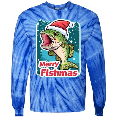 Merry Fishmas Funny Christmas Fish Holiday Fishing Santa Hat Gift Tie-Dye Long Sleeve Shirt