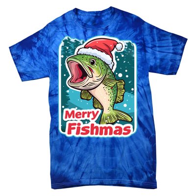 Merry Fishmas Funny Christmas Fish Holiday Fishing Santa Hat Gift Tie-Dye T-Shirt