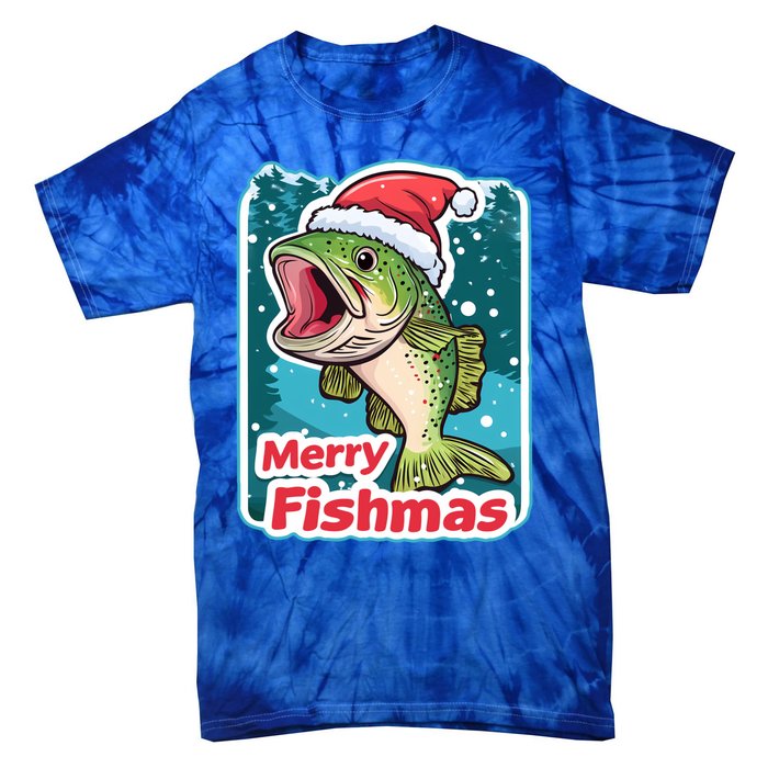 Merry Fishmas Funny Christmas Fish Holiday Fishing Santa Hat Gift Tie-Dye T-Shirt