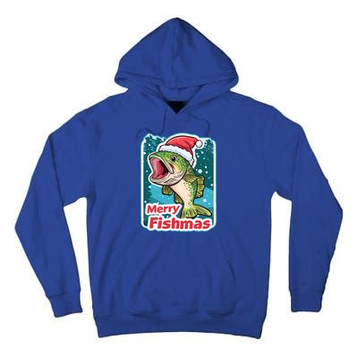 Merry Fishmas Funny Christmas Fish Holiday Fishing Santa Hat Gift Tall Hoodie