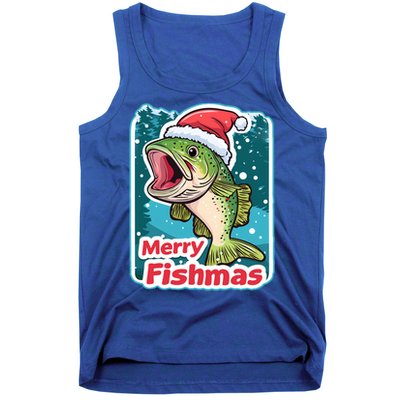 Merry Fishmas Funny Christmas Fish Holiday Fishing Santa Hat Gift Tank Top