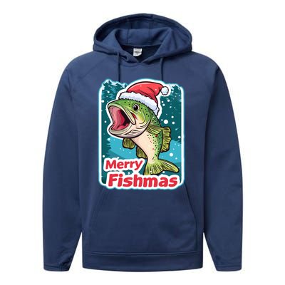 Merry Fishmas Funny Christmas Fish Holiday Fishing Santa Hat Gift Performance Fleece Hoodie