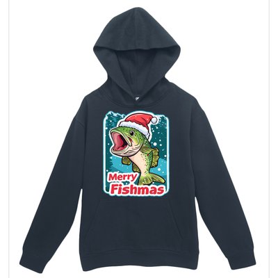 Merry Fishmas Funny Christmas Fish Holiday Fishing Santa Hat Gift Urban Pullover Hoodie