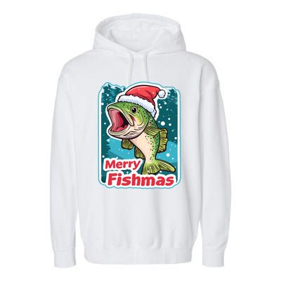 Merry Fishmas Funny Christmas Fish Holiday Fishing Santa Hat Gift Garment-Dyed Fleece Hoodie