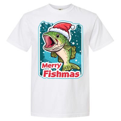 Merry Fishmas Funny Christmas Fish Holiday Fishing Santa Hat Gift Garment-Dyed Heavyweight T-Shirt