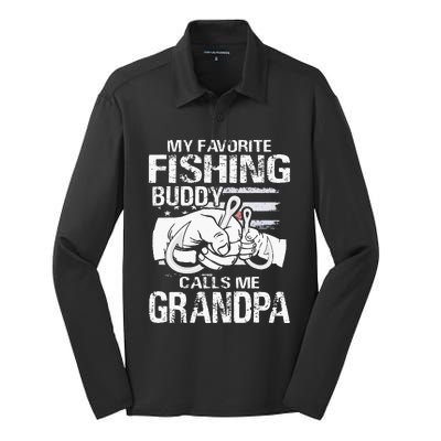 My Favorite Fishing Buddy Calls Me Grandpa Silk Touch Performance Long Sleeve Polo