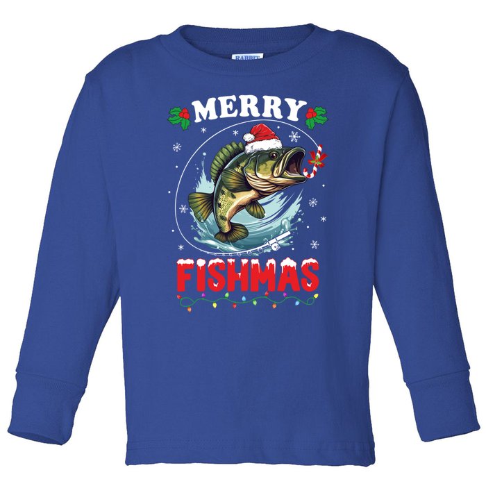 Merry Fishmas Fish Funny Fishing Christmas Dad Gift Toddler Long Sleeve Shirt