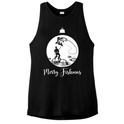 Merry Fishmas For Fishing And Fishing Gift Ladies PosiCharge Tri-Blend Wicking Tank