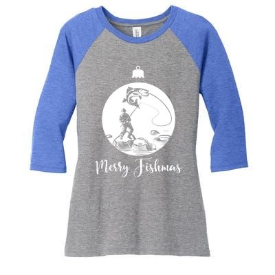 Merry Fishmas For Fishing And Fishing Gift Women's Tri-Blend 3/4-Sleeve Raglan Shirt