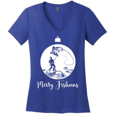 Merry Fishmas For Fishing And Fishing Gift Women's V-Neck T-Shirt