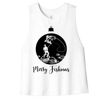 Merry Fishmas For Fishing And Fishing Gift Women's Racerback Cropped Tank