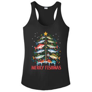 Merry Fishmas Funny Christmas Tree Lights Fish Fishing Rod Gift Ladies PosiCharge Competitor Racerback Tank