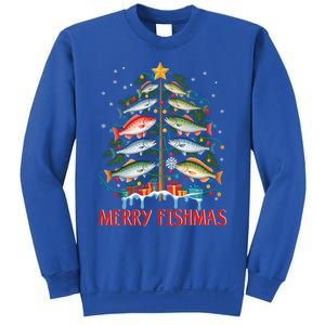 Merry Fishmas Funny Christmas Tree Lights Fish Fishing Rod Gift Sweatshirt