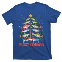 Merry Fishmas Funny Christmas Tree Lights Fish Fishing Rod Gift T-Shirt