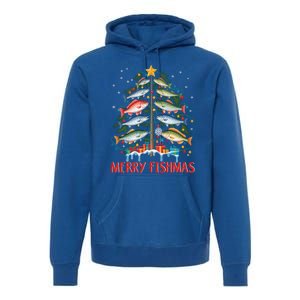 Merry Fishmas Funny Christmas Tree Lights Fish Fishing Rod Gift Premium Hoodie