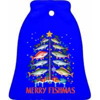 Merry Fishmas Funny Christmas Tree Lights Fish Fishing Rod Gift Ceramic Bell Ornament