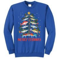 Merry Fishmas Funny Christmas Tree Lights Fish Fishing Rod Gift Tall Sweatshirt