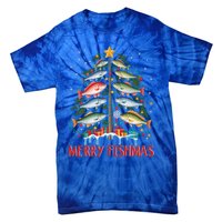 Merry Fishmas Funny Christmas Tree Lights Fish Fishing Rod Gift Tie-Dye T-Shirt