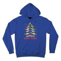 Merry Fishmas Funny Christmas Tree Lights Fish Fishing Rod Gift Tall Hoodie