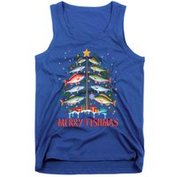 Merry Fishmas Funny Christmas Tree Lights Fish Fishing Rod Gift Tank Top