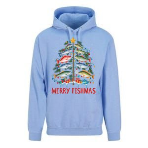 Merry Fishmas Funny Christmas Tree Lights Fish Fishing Rod Gift Unisex Surf Hoodie