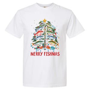 Merry Fishmas Funny Christmas Tree Lights Fish Fishing Rod Gift Garment-Dyed Heavyweight T-Shirt