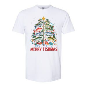 Merry Fishmas Funny Christmas Tree Lights Fish Fishing Rod Gift Softstyle CVC T-Shirt