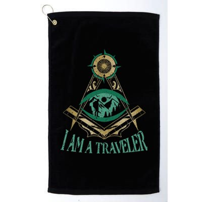 Masonic Freemasonry Fraternal Square Compass I Am A Traveler Platinum Collection Golf Towel