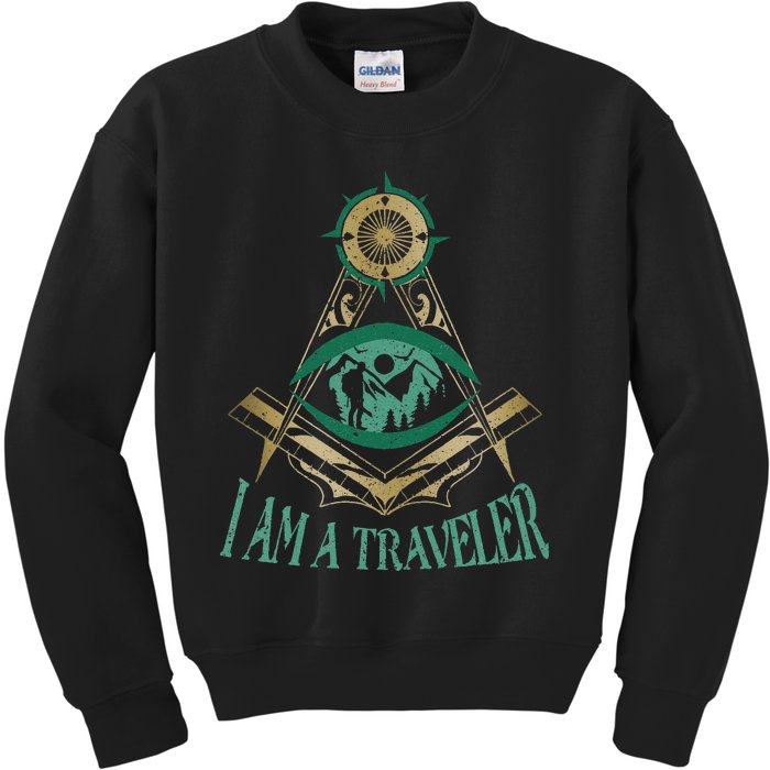 Masonic Freemasonry Fraternal Square Compass I Am A Traveler Kids Sweatshirt