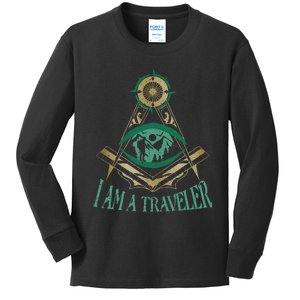 Masonic Freemasonry Fraternal Square Compass I Am A Traveler Kids Long Sleeve Shirt