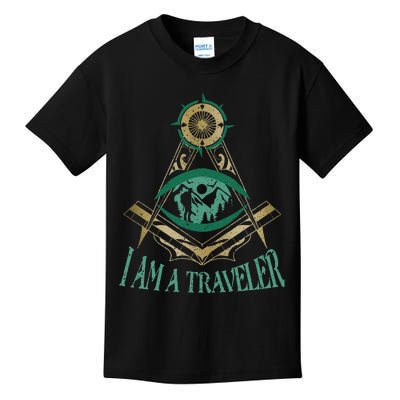 Masonic Freemasonry Fraternal Square Compass I Am A Traveler Kids T-Shirt