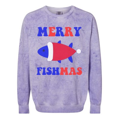 Merry Fishmas Funny Christmas Fishing Xmas Great Gift Colorblast Crewneck Sweatshirt