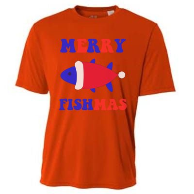 Merry Fishmas Funny Christmas Fishing Xmas Great Gift Cooling Performance Crew T-Shirt